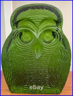 1960s Vintage BLENKO Owl Green Art Glass Bookend Figurine Mid Century EUC