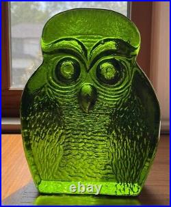 1960s Vintage BLENKO Owl Green Art Glass Bookend Figurine Mid Century EUC