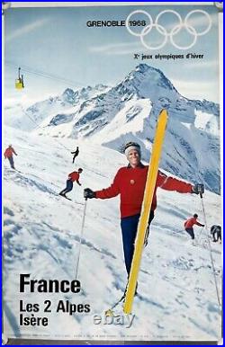 1968 Les Deux Alpes Grenoble Olympic Games Original Ski in France Poster