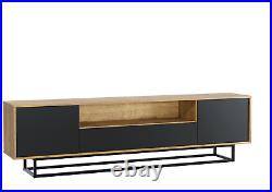 200cm Loft Retro Industrial TV Unit Stand Vintage Oak Cabinet Cupboard Sideboard