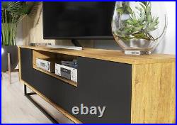 200cm Loft Retro Industrial TV Unit Stand Vintage Oak Cabinet Cupboard Sideboard