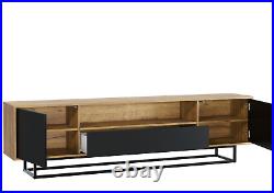 200cm Loft Retro Industrial TV Unit Stand Vintage Oak Cabinet Cupboard Sideboard