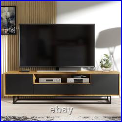 200cm Loft Retro TV Unit Stand Vintage Oak Cabinet Cupboard Sideboard