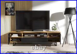 200cm Loft Retro TV Unit Stand Vintage Oak Cabinet Cupboard Sideboard