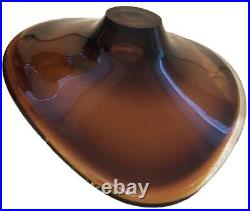 Art Glass Oval Bowl 1960's Vintage Retro Glass Brown &/Clear Large Bowl