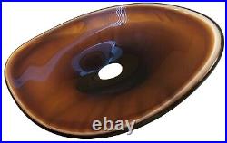 Art Glass Oval Bowl 1960's Vintage Retro Glass Brown &/Clear Large Bowl