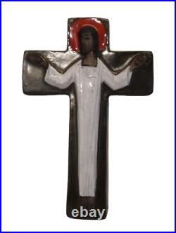 BELGIUM RETRO VINTAGE CERAMIC CRUCIFIX 1960s PERIGNEM AMPHORA BRUGES VANDEWEGHE