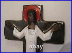 BELGIUM RETRO VINTAGE CERAMIC CRUCIFIX 1960s PERIGNEM AMPHORA BRUGES VANDEWEGHE