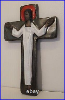 BELGIUM RETRO VINTAGE CERAMIC CRUCIFIX 1960s PERIGNEM AMPHORA BRUGES VANDEWEGHE