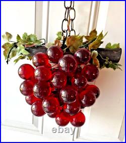 Beautiful RETRO Red Lucite Grapes Hanging From Branch and Chain VINTAGE B8