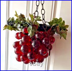 Beautiful RETRO Red Lucite Grapes Hanging From Branch and Chain VINTAGE B8