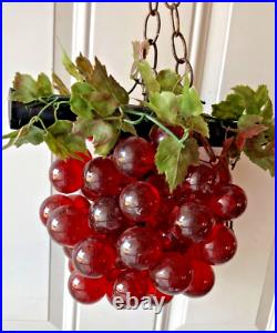 Beautiful RETRO Red Lucite Grapes Hanging From Branch and Chain VINTAGE B8