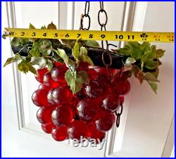 Beautiful RETRO Red Lucite Grapes Hanging From Branch and Chain VINTAGE B8