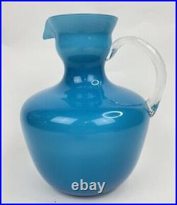 Carlo Moretti Empoli Murano Italian Blue Cased Art Glass Pitcher Handle