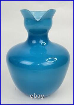 Carlo Moretti Empoli Murano Italian Blue Cased Art Glass Pitcher Handle