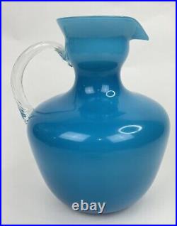 Carlo Moretti Empoli Murano Italian Blue Cased Art Glass Pitcher Handle