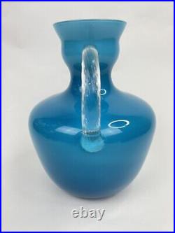 Carlo Moretti Empoli Murano Italian Blue Cased Art Glass Pitcher Handle