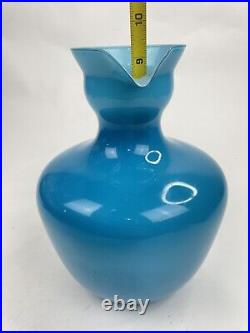 Carlo Moretti Empoli Murano Italian Blue Cased Art Glass Pitcher Handle