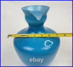 Carlo Moretti Empoli Murano Italian Blue Cased Art Glass Pitcher Handle