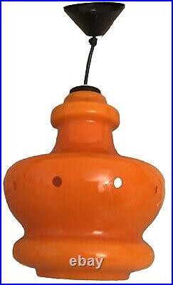 Glass Pendant Light Swedish 1960's Retro Vintage Orange Heavy Shaped Glass Light