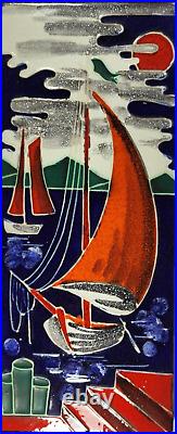 Large Quality Retro MID Century German Majolika Ceramic Sail Boats Wall Plaque