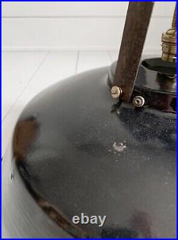 Large Vintage French Black Enamel Industrial Pendant Lamp Light / 45cm Across