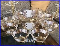 MCM Georges Briard Salad Set Gold and White withFlourish- EIGHT Bowls GORGEOUS