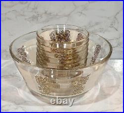 MCM Georges Briard Salad Set Gold and White withFlourish- EIGHT Bowls GORGEOUS