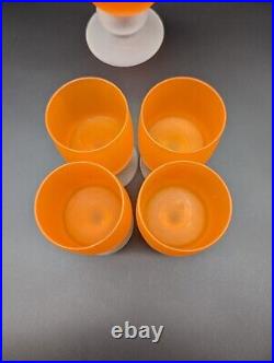 MCM Vintage Retro Frosted Orange Footed Glass Goblets & Pitcher Set Of 5