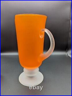 MCM Vintage Retro Frosted Orange Footed Glass Goblets & Pitcher Set Of 5