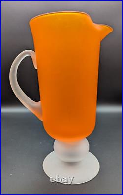 MCM Vintage Retro Frosted Orange Footed Glass Goblets & Pitcher Set Of 5