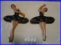 MCM Wall Art Plaques figures set 2 Chalkware Female Ballet Dancers 1960's retro