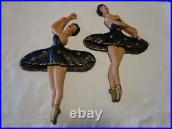 MCM Wall Art Plaques figures set 2 Chalkware Female Ballet Dancers 1960's retro