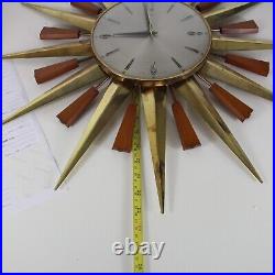 METAMEC Sunburst Wall clock Brass Wood Tested Working Made in England 1960's-EHB