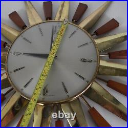 METAMEC Sunburst Wall clock Brass Wood Tested Working Made in England 1960's-EHB