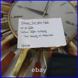 METAMEC Sunburst Wall clock Brass Wood Tested Working Made in England 1960's-EHB