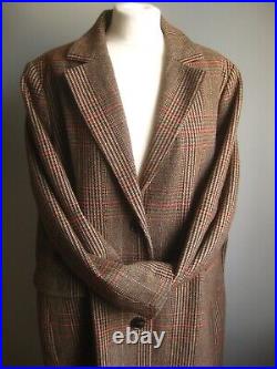 M&S LONG TWEED COAT 22 24 retro trench Dr Who Sherlock check 40s collection