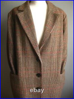 M&S LONG TWEED COAT 22 24 retro trench Dr Who Sherlock check 40s collection