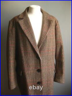 M&S LONG TWEED COAT 22 24 retro trench Dr Who Sherlock check 40s collection