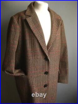 M&S LONG TWEED COAT 22 24 retro trench Dr Who Sherlock check 40s collection