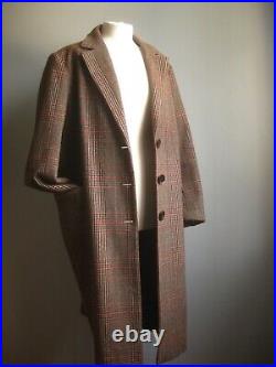 M&S LONG TWEED COAT 22 24 retro trench Dr Who Sherlock check 40s collection