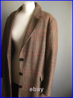 M&S LONG TWEED COAT 22 24 retro trench Dr Who Sherlock check 40s collection