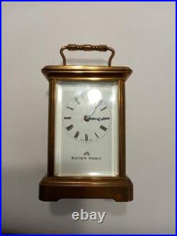 Matthew Norman Clock Carriage, Vintage Brass and Glass Small Mantel with Key