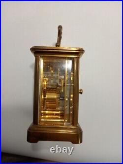 Matthew Norman Clock Carriage, Vintage Brass and Glass Small Mantel with Key