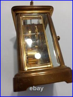 Matthew Norman Clock Carriage, Vintage Brass and Glass Small Mantel with Key