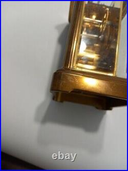 Matthew Norman Clock Carriage, Vintage Brass and Glass Small Mantel with Key