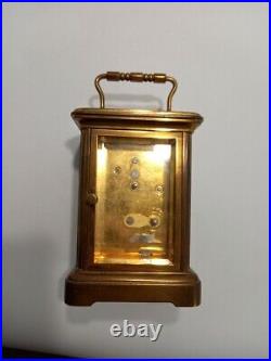 Matthew Norman Clock Carriage, Vintage Brass and Glass Small Mantel with Key