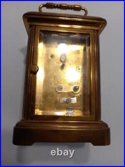 Matthew Norman Clock Carriage, Vintage Brass and Glass Small Mantel with Key