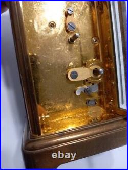 Matthew Norman Clock Carriage, Vintage Brass and Glass Small Mantel with Key