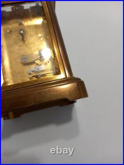 Matthew Norman Clock Carriage, Vintage Brass and Glass Small Mantel with Key